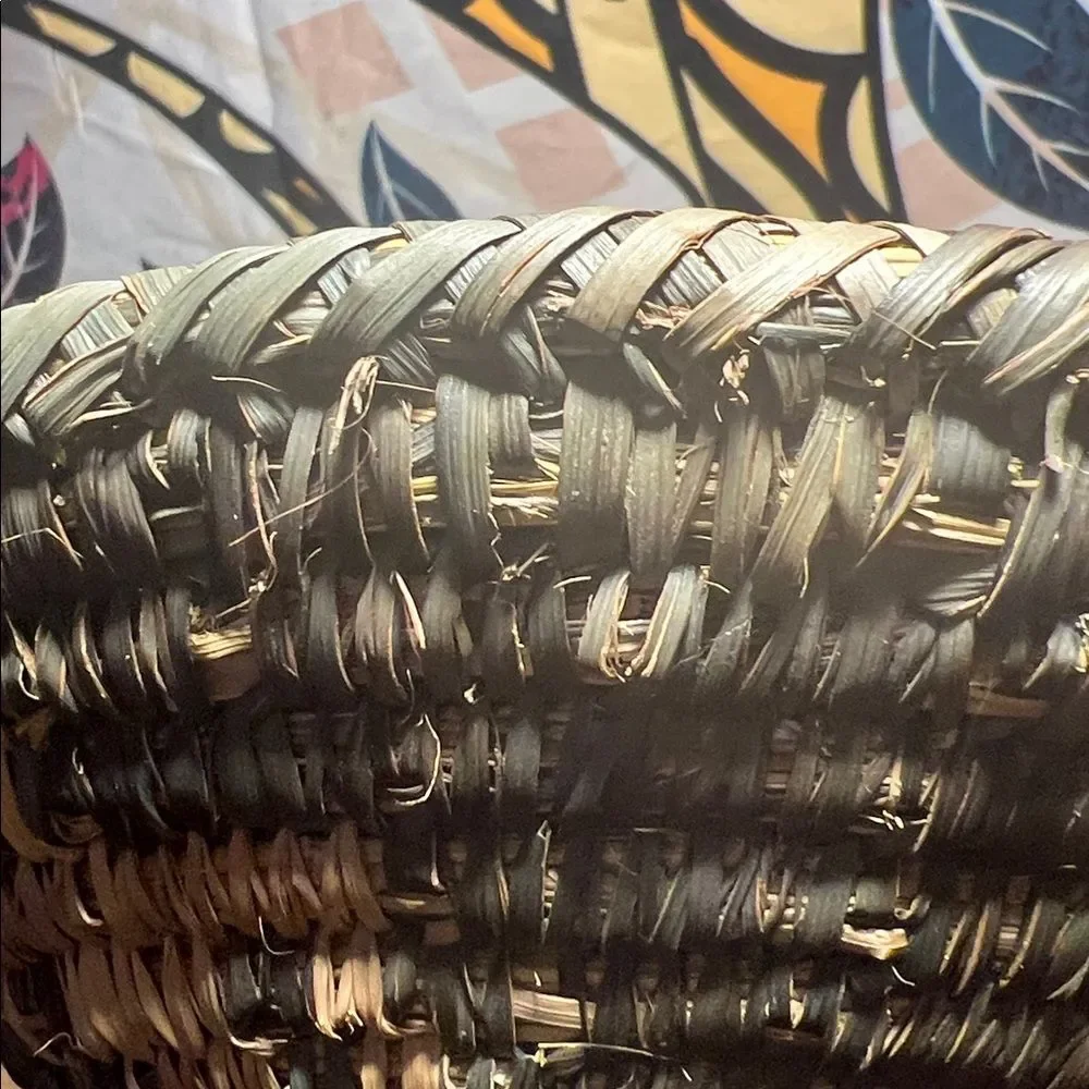 Vintage Hand-Coiled Native American Basket Tray, Southwestern Geometric Design,